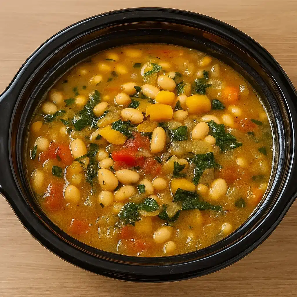 Easy Crockpot Tuscan White Bean Soup with Parmesan
