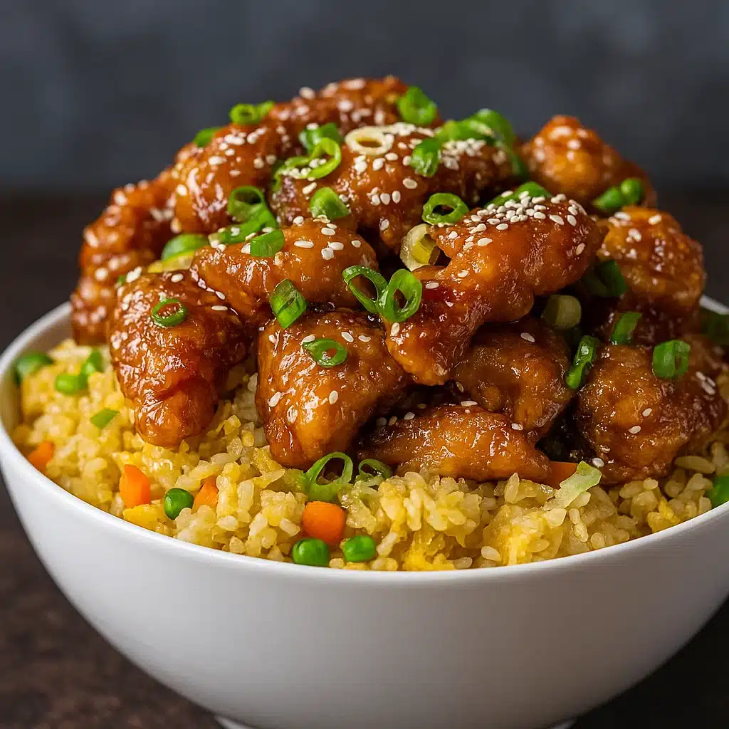 Easy slow cooker orange chicken in bowl with garnish