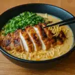 Fiery Chicken Ramen with Creamy Garlic Sauce