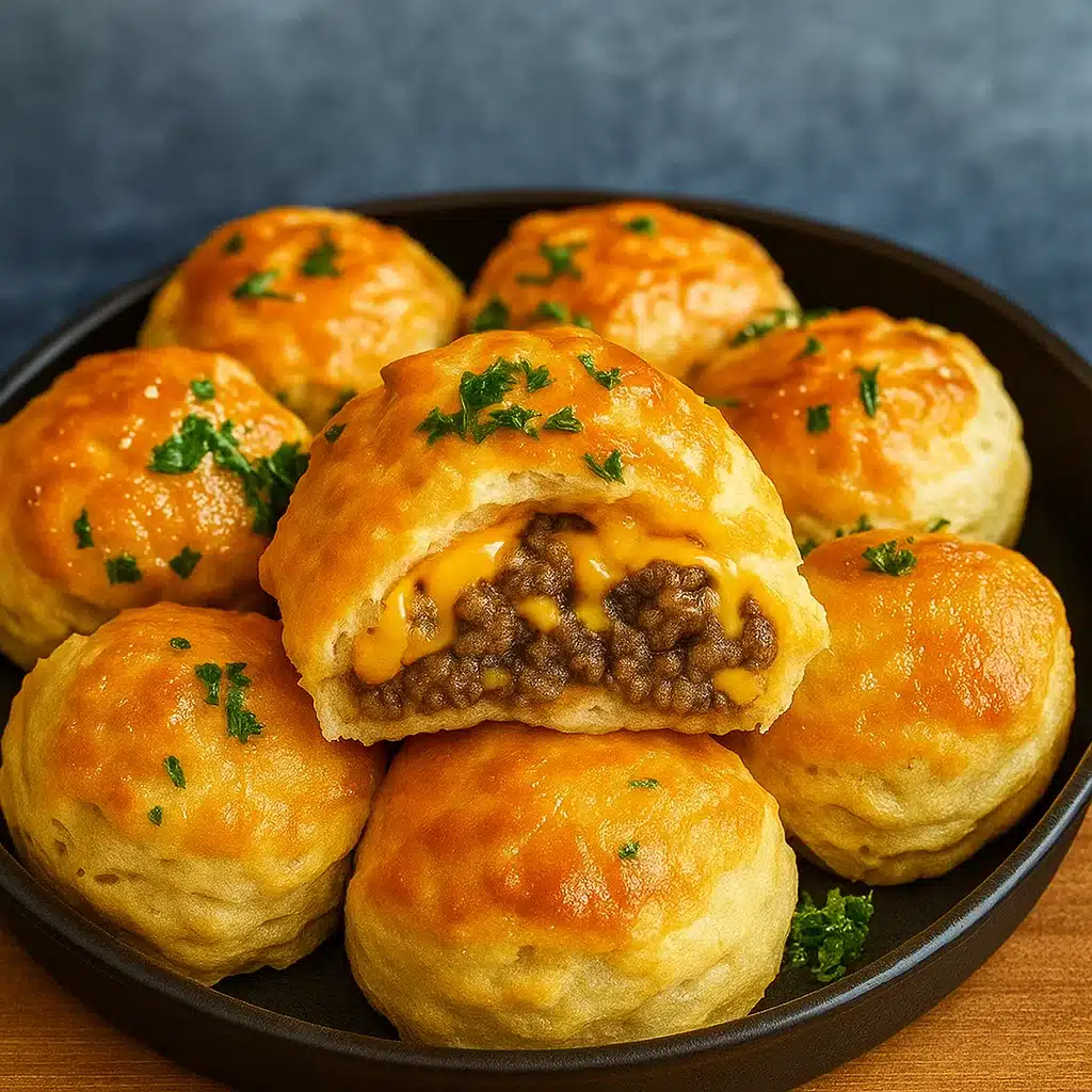 Garlic Parmesan Cheeseburger Bombs fresh out of oven