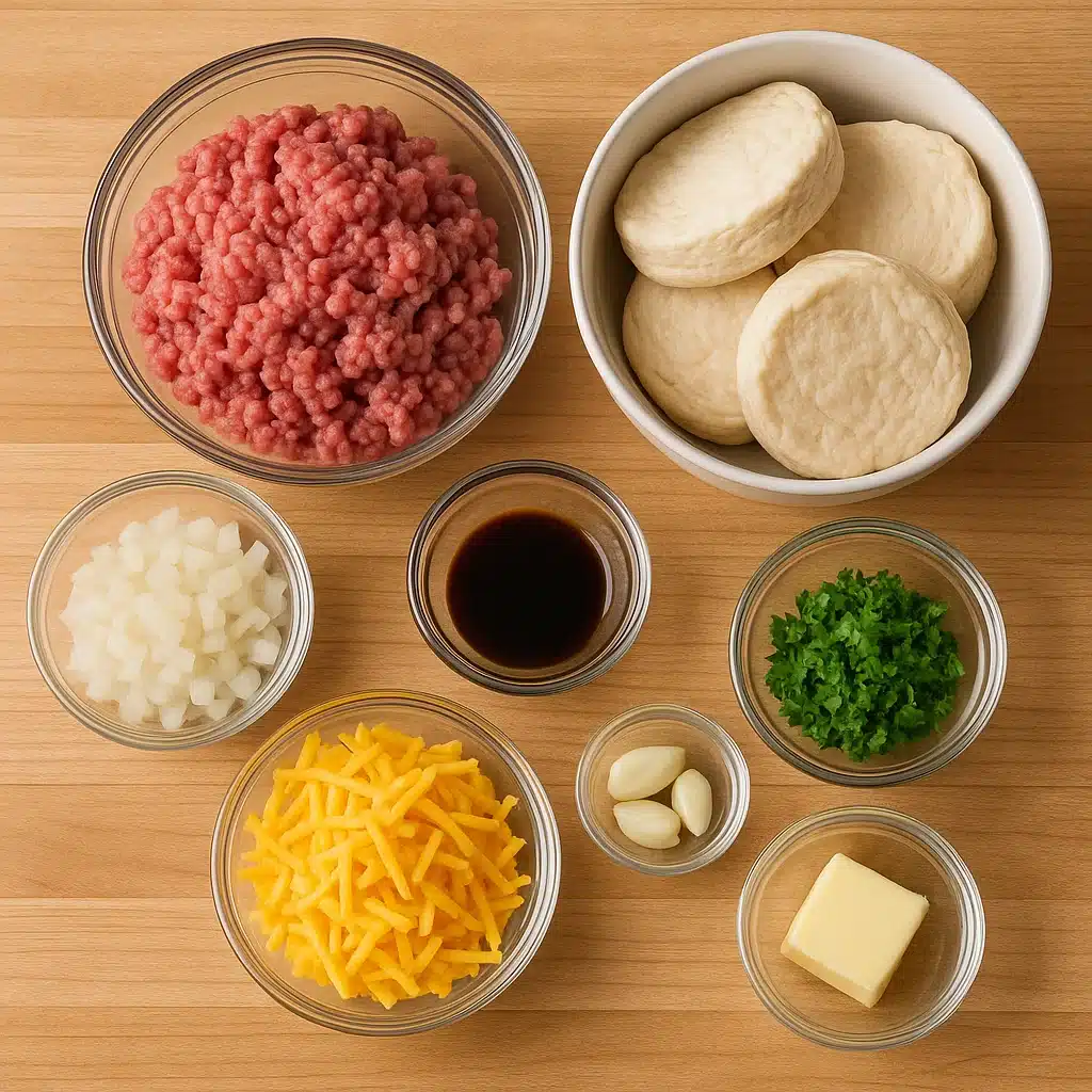 Ingredients for Garlic Parmesan Cheeseburger Bombs recipe