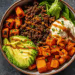 Ground Beef Hot Honey Bowl with avocado, beef, and hot honey