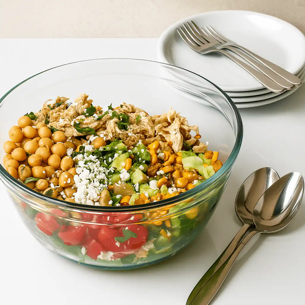 Healthy Chicken Chickpea Chopped Salad in bowl