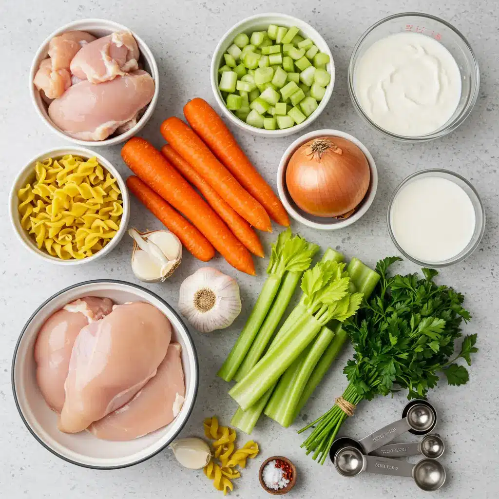 Ingredients for Hearty Creamy Chicken Noodle Soup