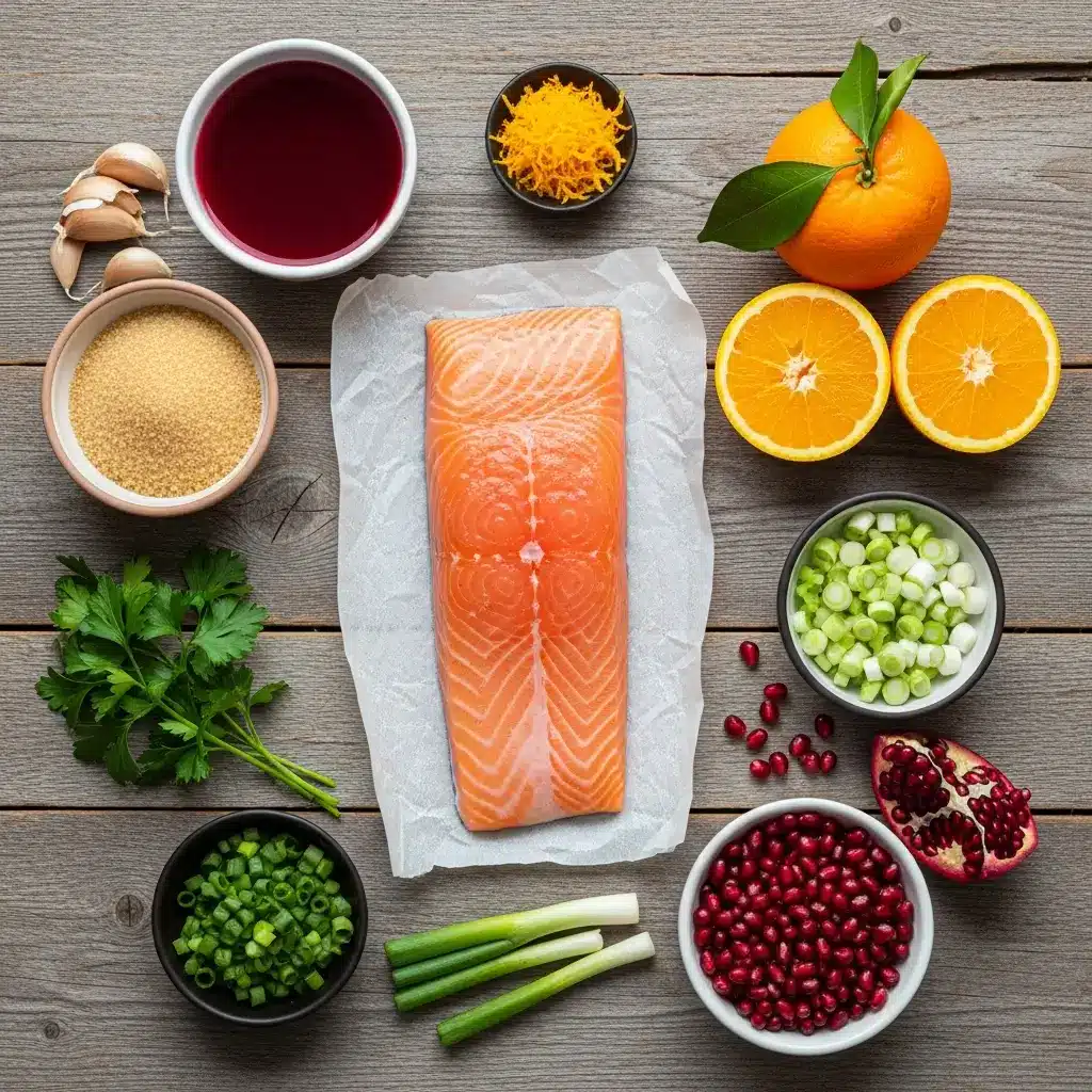 Ingredients for Christmas Salmon with Pomegranate Glaze