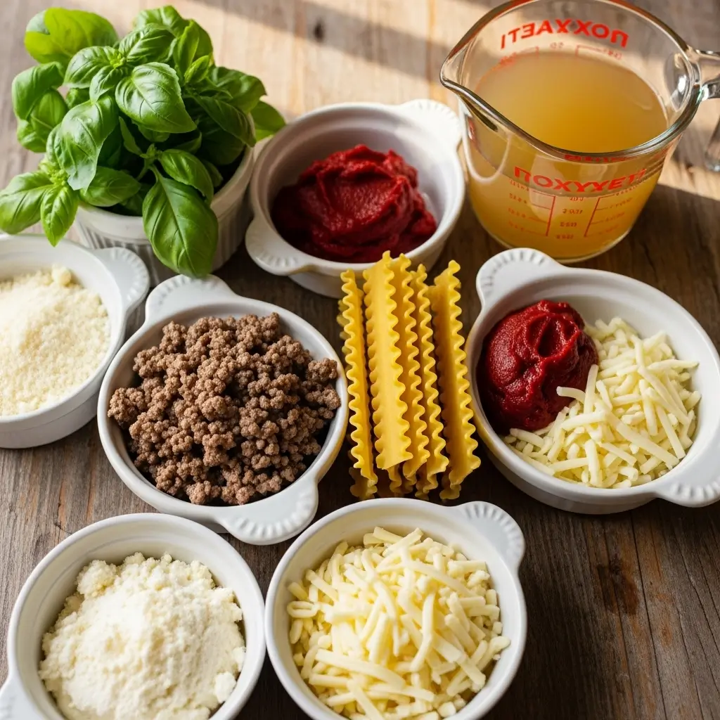 Ingredients for Easy Creamy Lasagna Soup