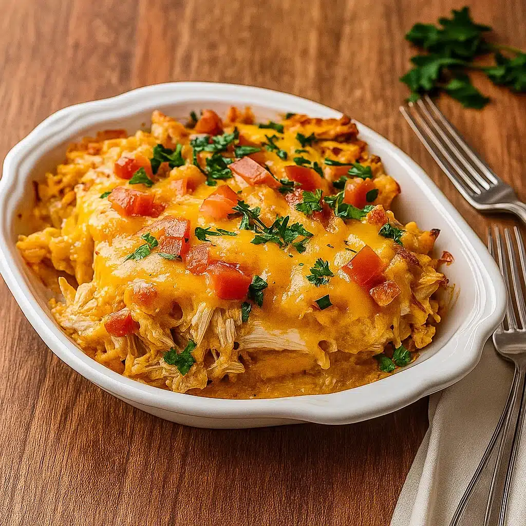 Irresistible King Ranch Chicken Casserole Recipe baked golden and bubbly