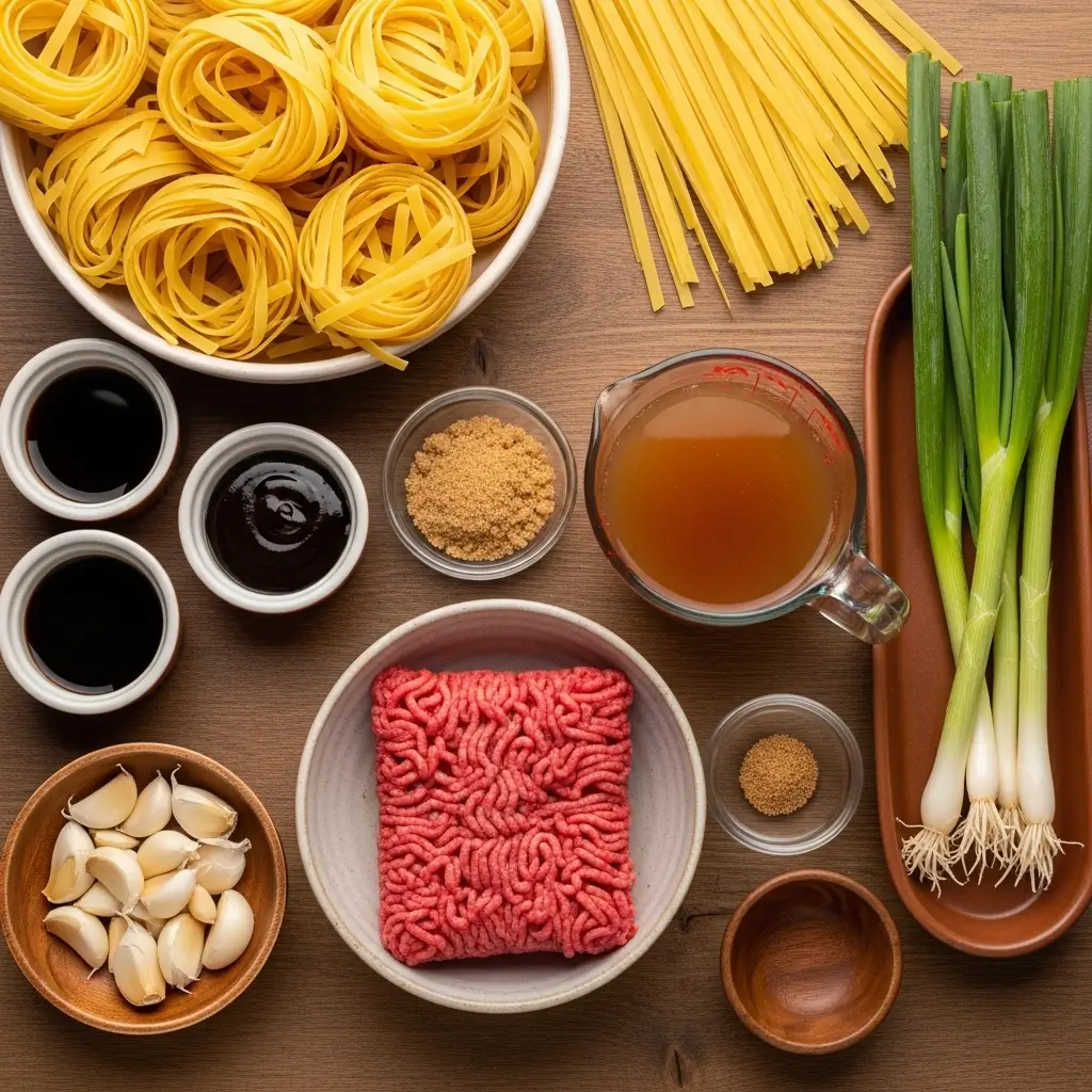 Ingredients for Mongolian Ground Beef Noodles