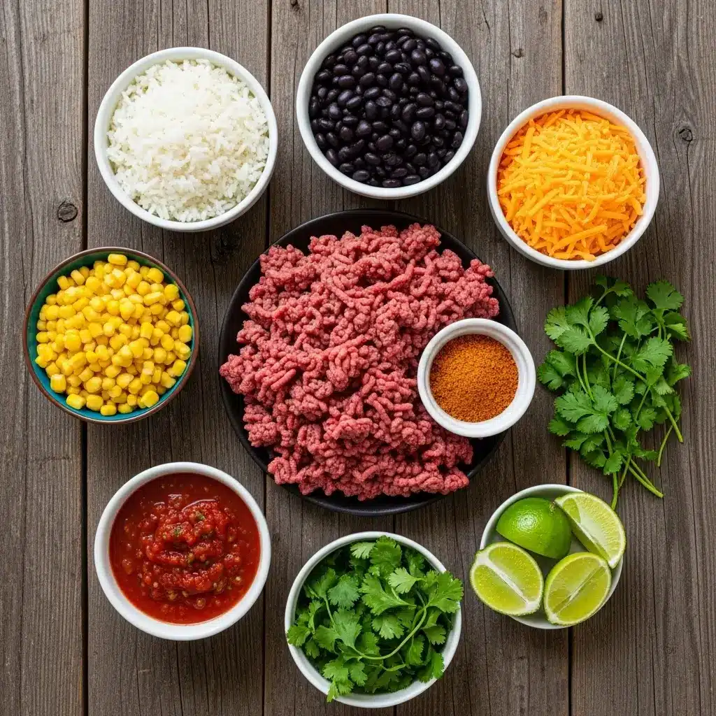 Quick & Hearty Ground Beef Burrito Bowl Ingredients