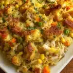 Rotisserie Chicken Stuffing Casserole baked golden