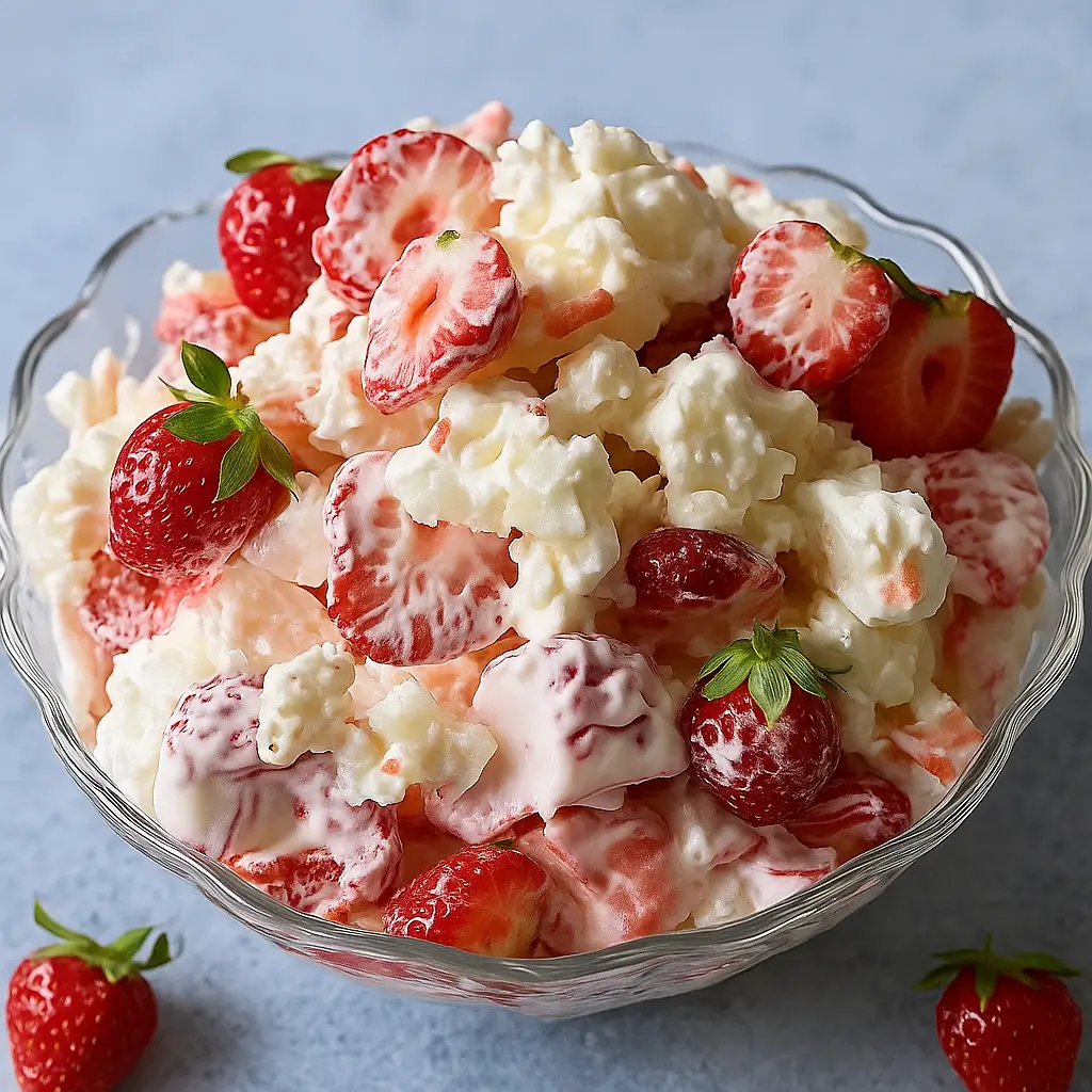 Creamy Strawberry Crack Salad dessert with crunchy topping