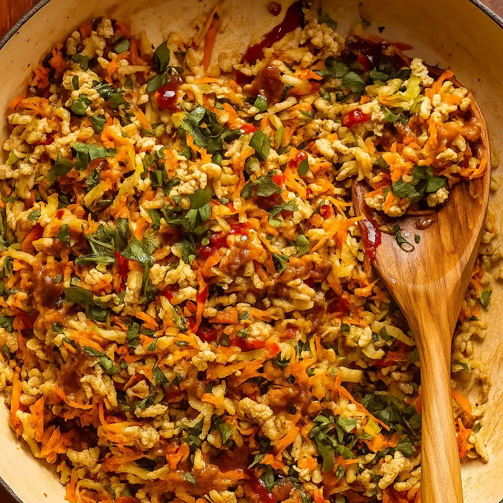 Thai Chicken Cabbage Stir Fry served in a skillet