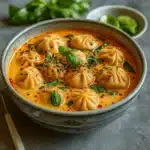 Thai Curry Dumpling Soup in a cozy bowl with herbs