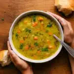 Bowl of Vegetarian Split Pea Soup Recipe with bread