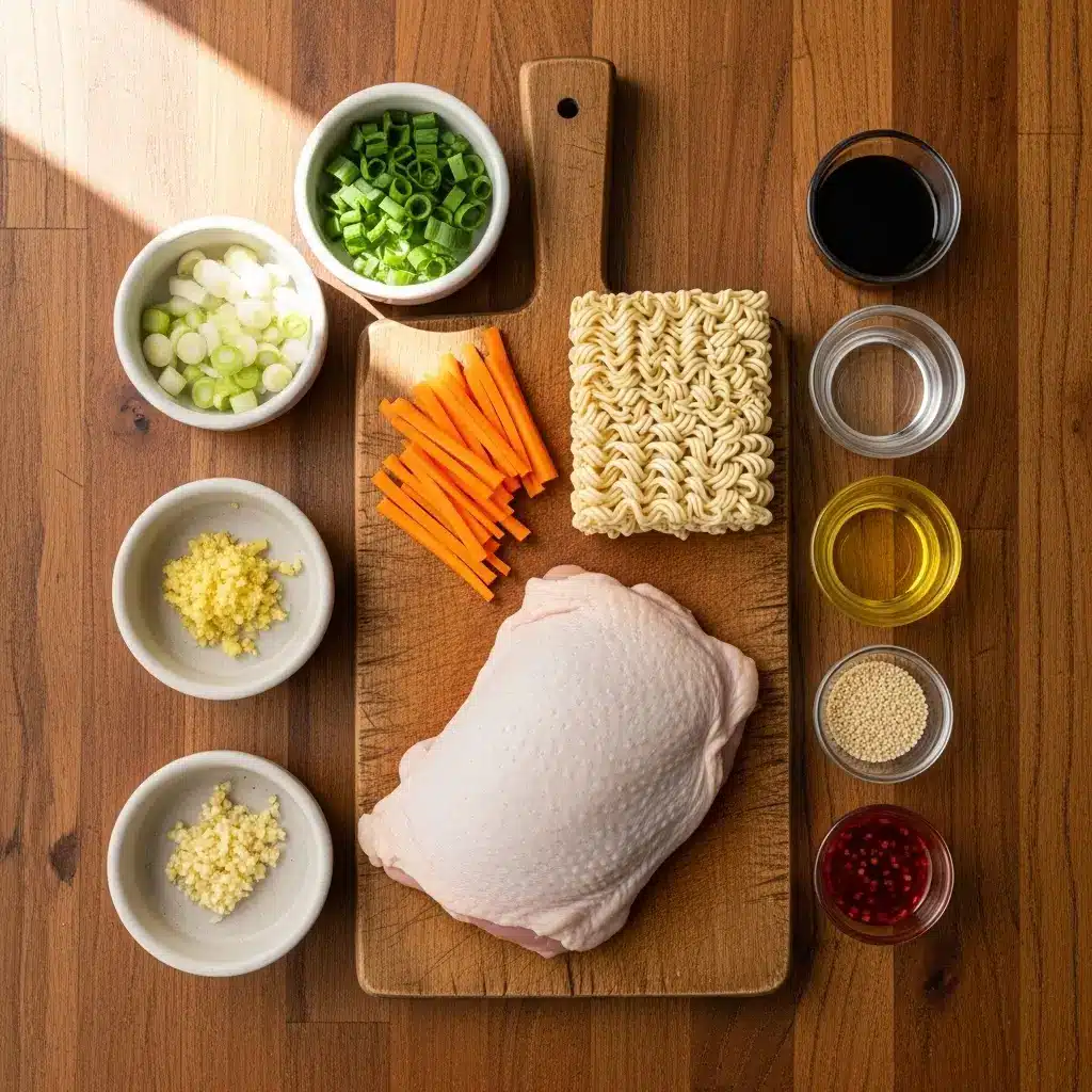 Ingredients for Aromatic Ginger Scallion Chicken Noodle Soup