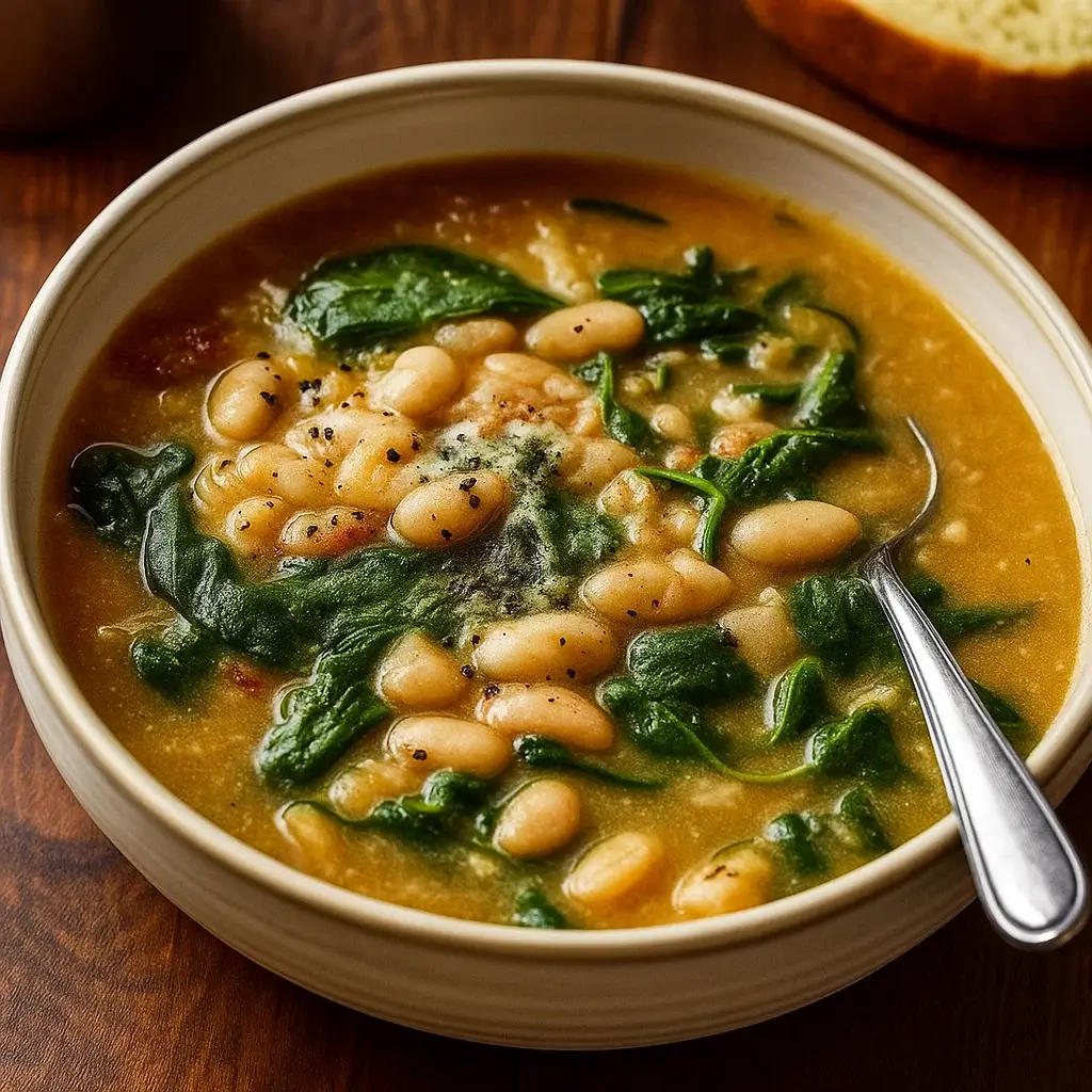 Cannellini Bean and Spinach Soup in a bowl