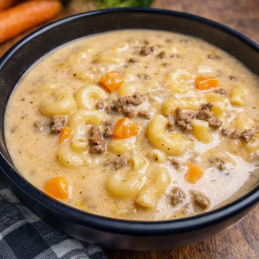 Cheeseburger Macaroni Soup in a bowl