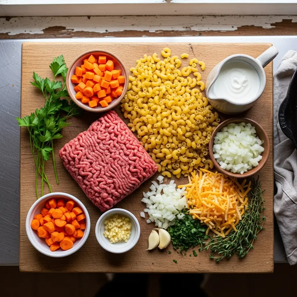 Ingredients for Cheeseburger Macaroni Soup
