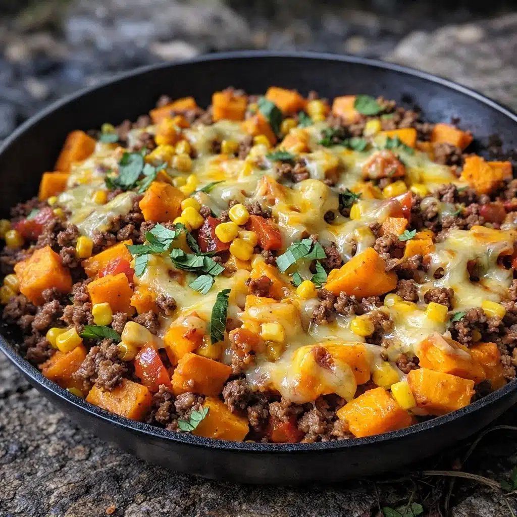 Cheesy Tex-Mex Ground Beef and Sweet Potato Skillet