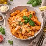 Creamy Cottage Cheese Pasta served with fresh parmesan and basil