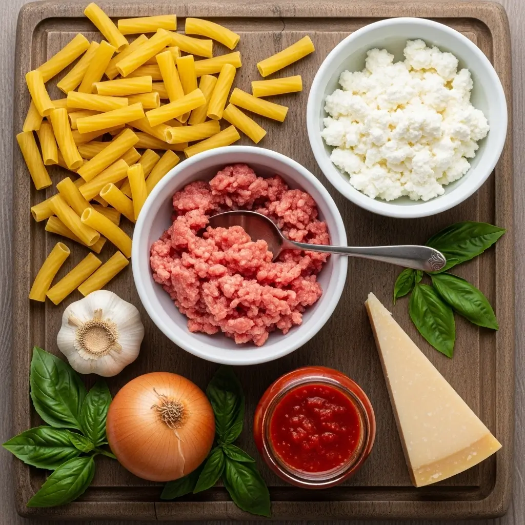Ingredients for creamy cottage cheese pasta