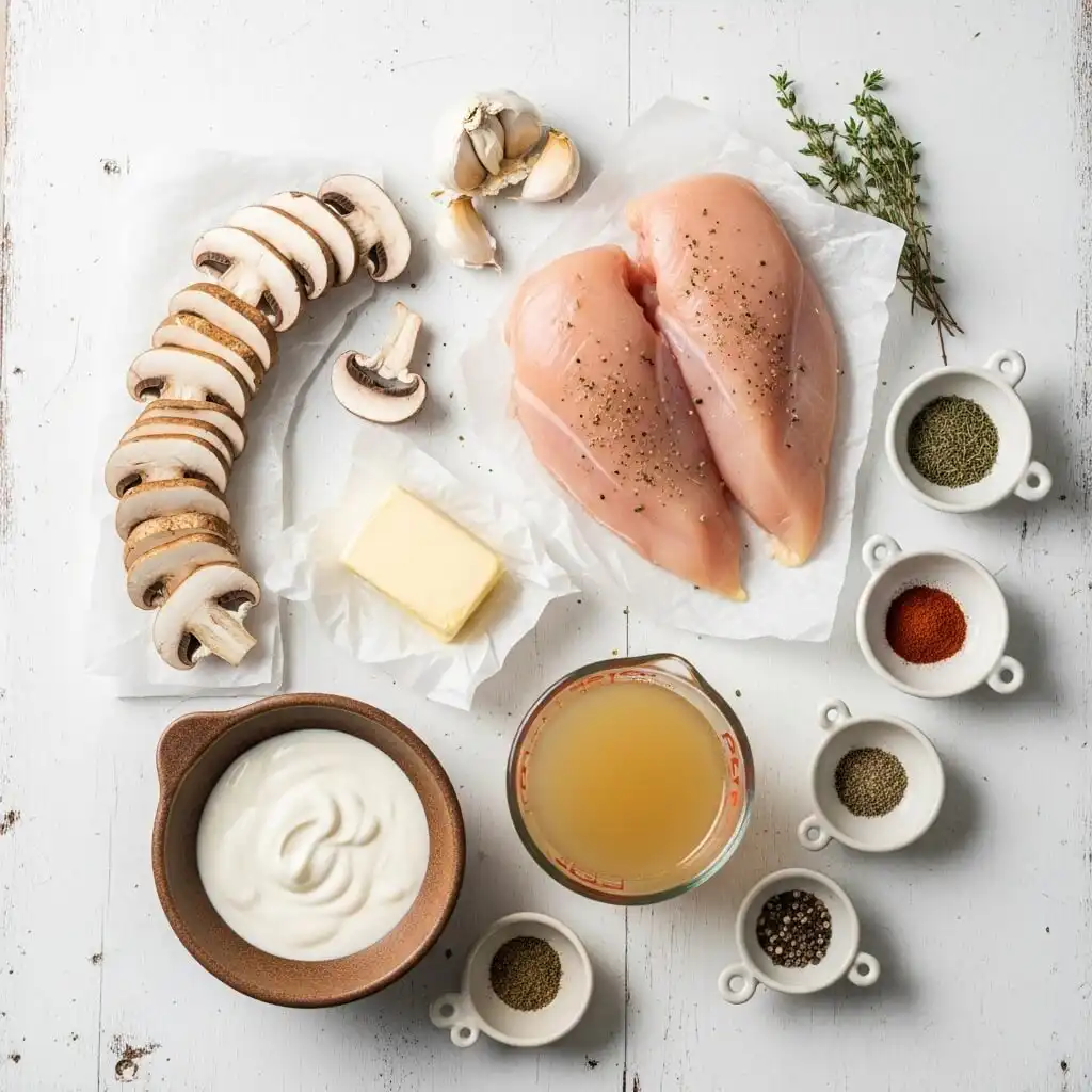 Ingredients for creamy mushroom chicken recipe