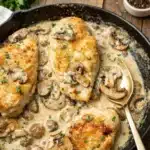 Creamy mushroom chicken in skillet