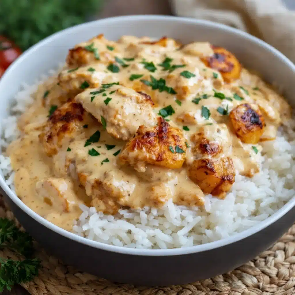 Creamy Smothered Chicken and Rice Dinner Plate