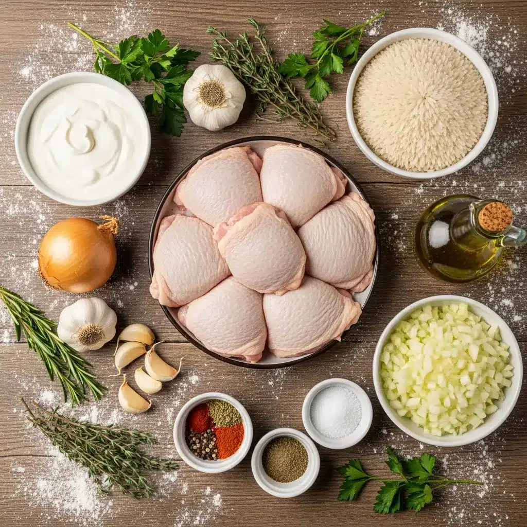 Ingredients for Creamy Smothered Chicken and Rice