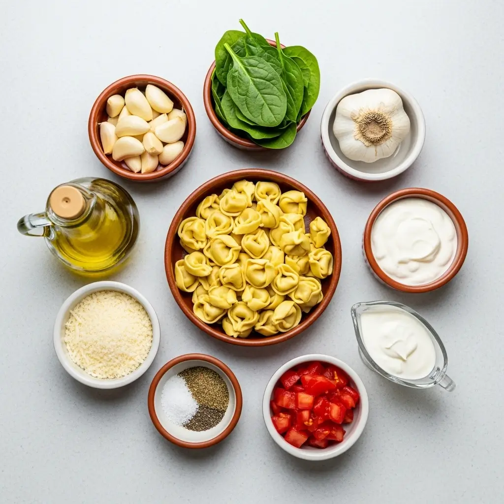Ingredients for Creamy Tuscan Garlic Tortellini Soup