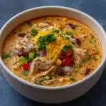 Crock Pot Creamy Chicken Parmesan Soup served in a bowl