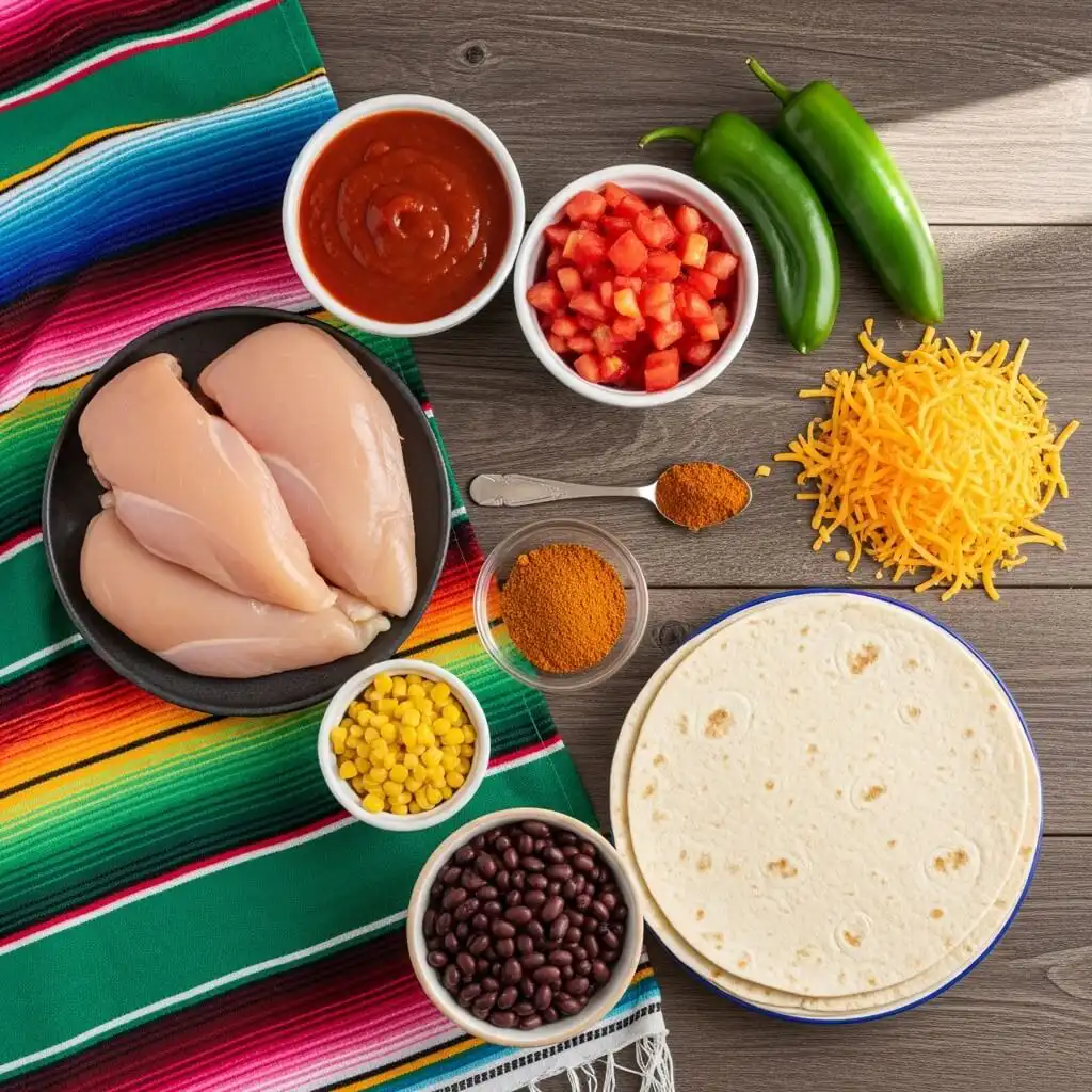 Ingredients for Crockpot Chicken Enchiladas Casserole