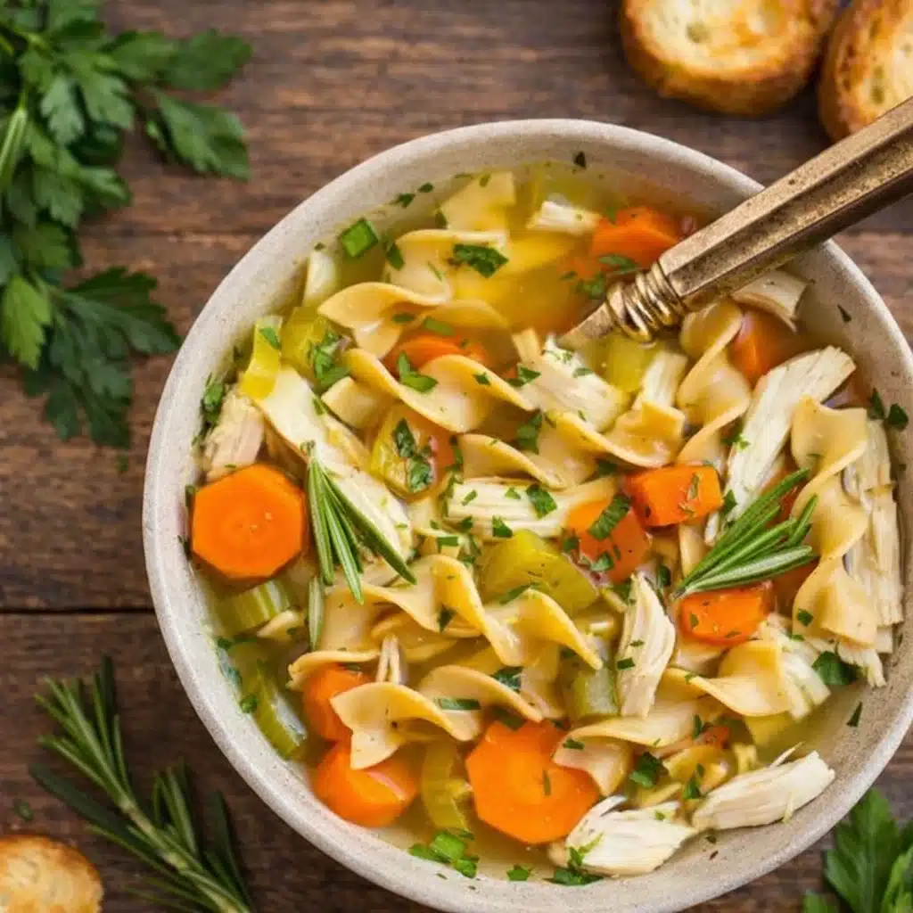Crockpot Chicken Noodle Soup simmering in a slow cooker