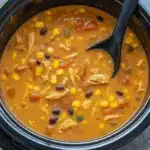 Crockpot Chicken Tortilla Soup with toppings