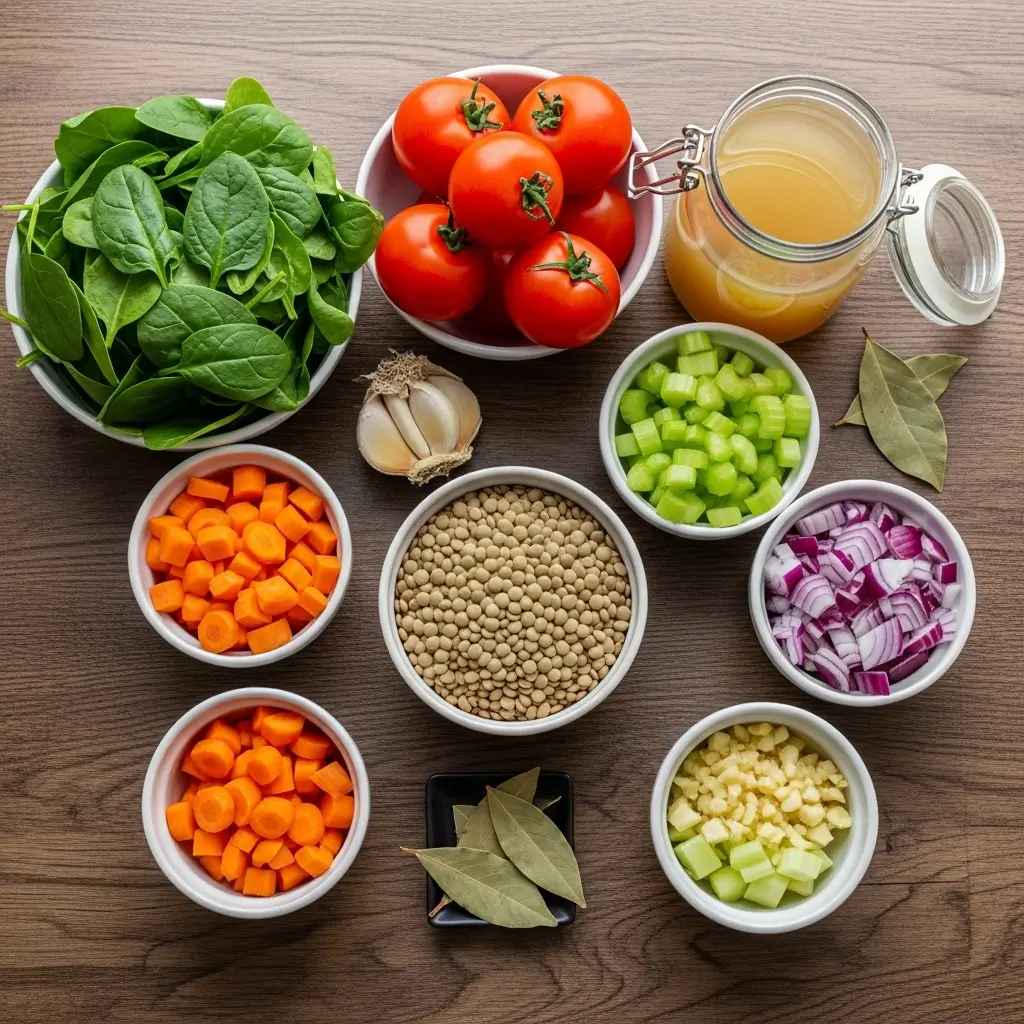 entil soup ingredients on countertop