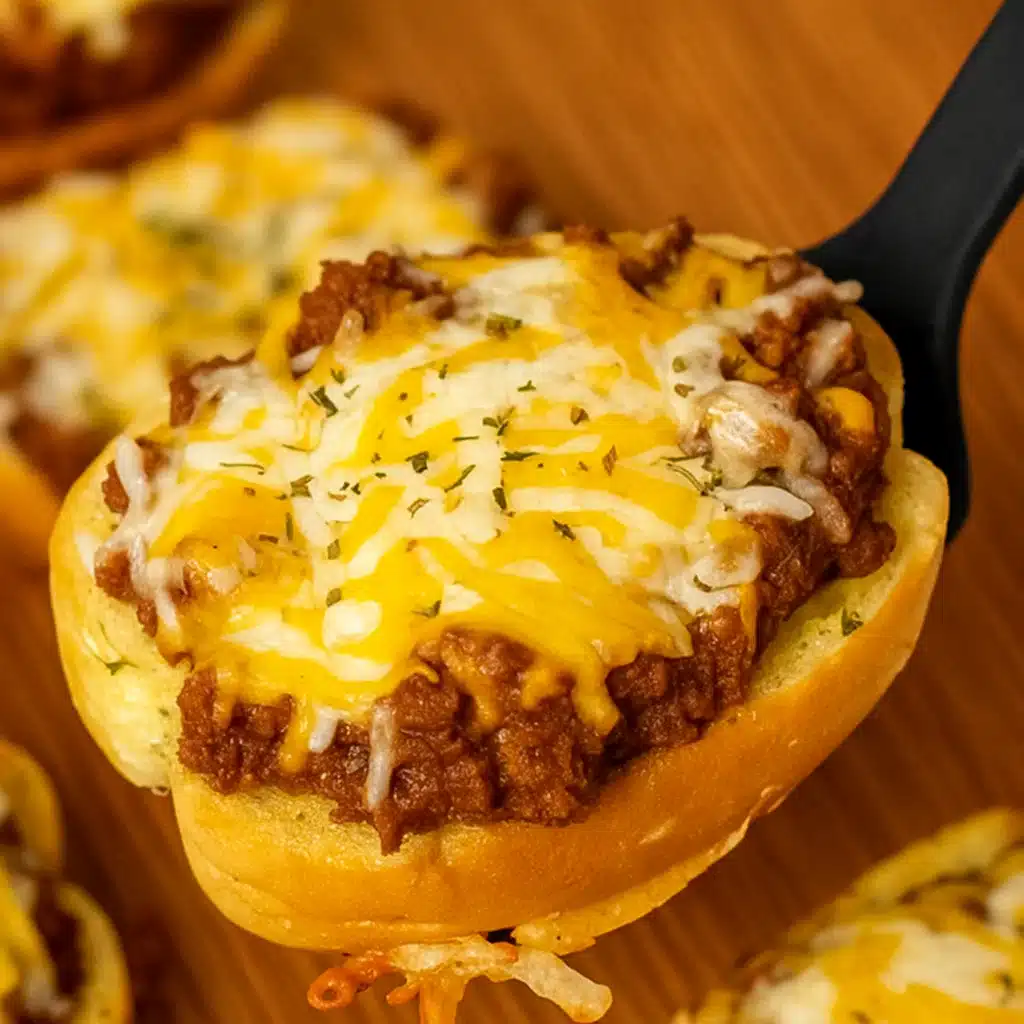 Garlic Bread Sloppy Joes on rustic table