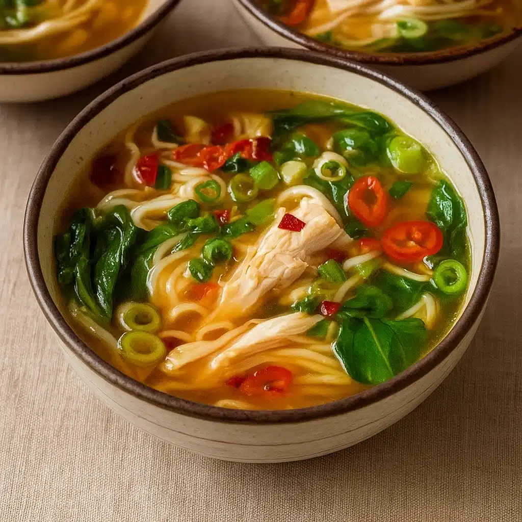 Ginger Garlic Chicken Noodle Soup in Bowl