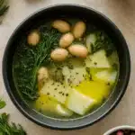 Greek Healing Soup in a bowl with chickpeas and vegetables