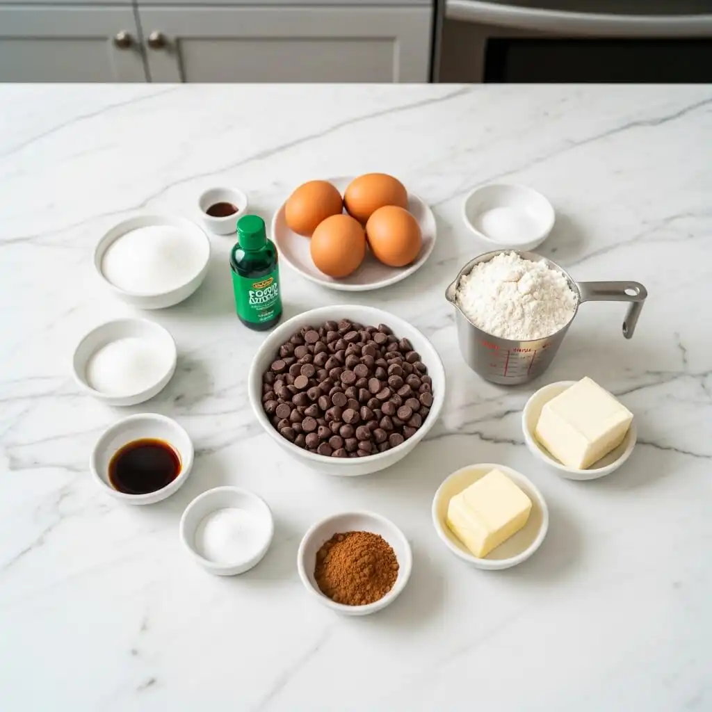 ingredients for green velvet brownies with cream cheese frosting