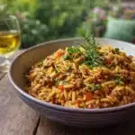 Ground Beef Orzo Recipe in skillet