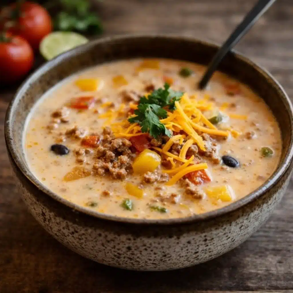 Healthy Creamy Cowboy Soup served in a rustic bowl