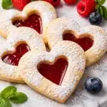 Heart-Shaped Thumbprint Cookies with jam for Valentine's Day