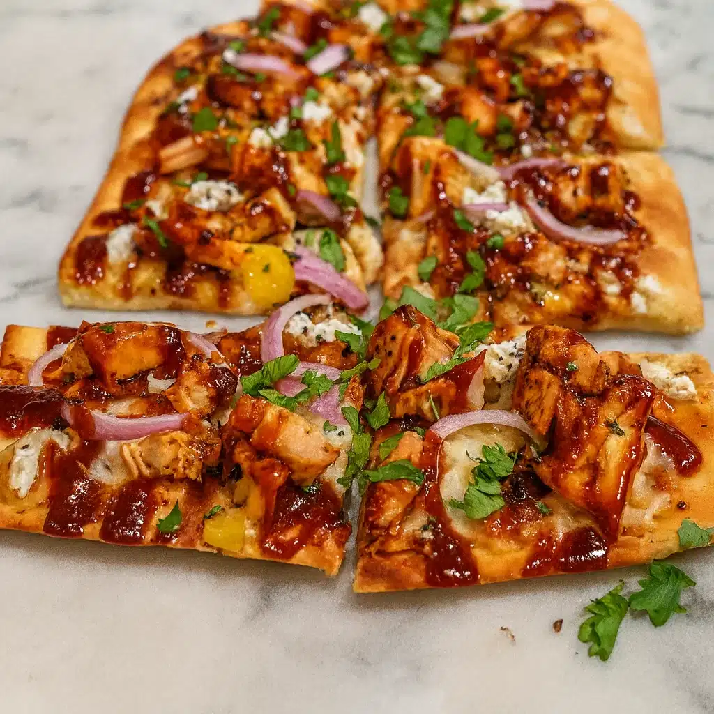 High Protein BBQ Chicken Flatbread hot and cheesy