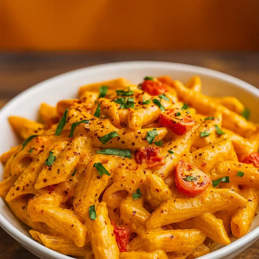 High Protein Creamy Roasted Red Pepper Pasta served hot