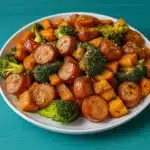 Honey Garlic Sheet Pan Sausage fresh out of oven