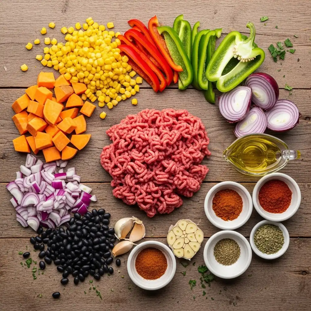 Ingredients for Southwest Ground Beef Sweet Potato Skillet