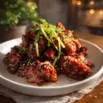 Korean Garlic Soy Chicken served with rice and vegetables