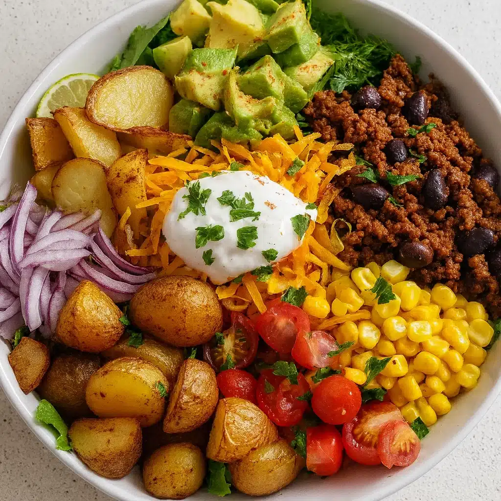 Loaded Potato Taco Bowl with toppings