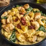 Marry Me Chicken Tortellini served in skillet