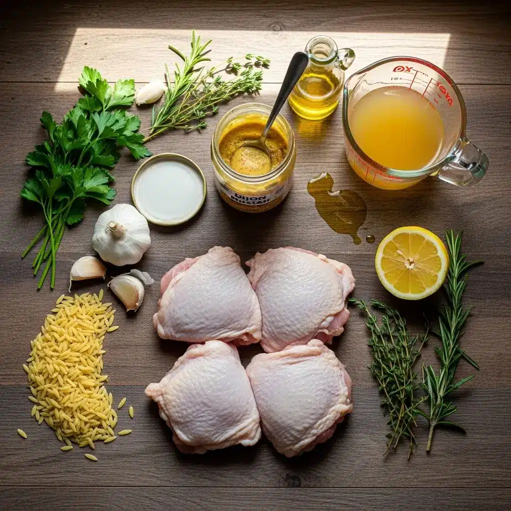 Ingredients for Slow Cooker Mustard Herb Chicken with Orzo